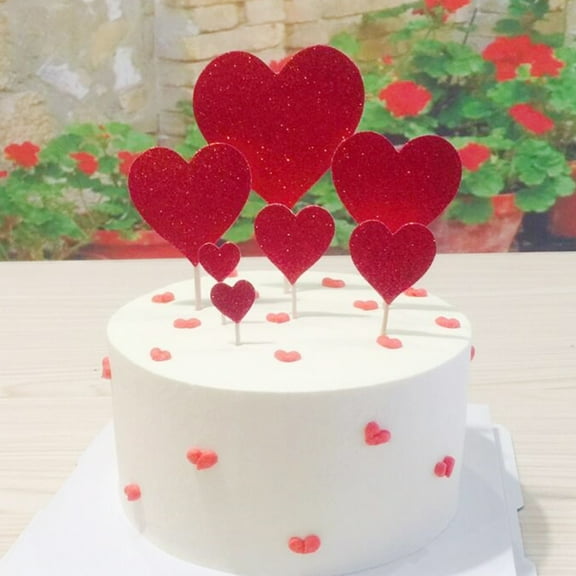 Raindrops 14pcs Red Love Heart Cake Picks Paper Dessert Topper for Party Decoration and Valentine's Day