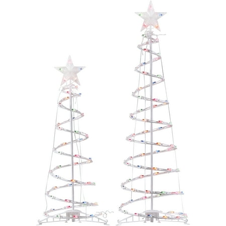 Holiday Time Light-Up Multicolor Spiral Trees, Set of 2, Indoor or Outdoor Use