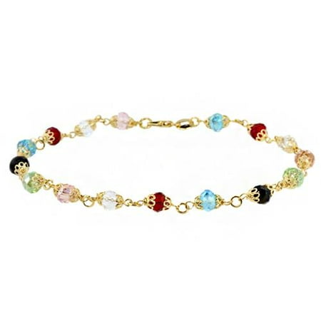 Stunning 10" Multi-Color Facet Crystals and Gold Color Chain Ankle Bracelet
