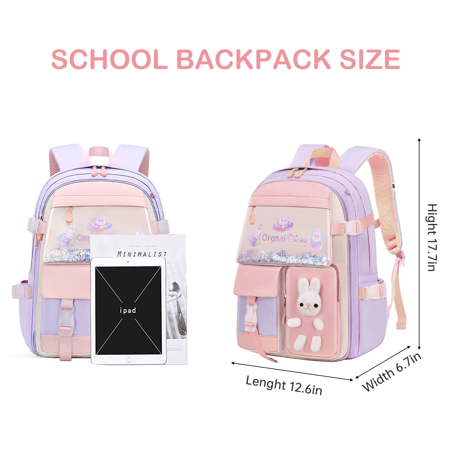 SANMADROLA Backpacks Bunny School Backpack Cute Backpack Laptop Bag School Bookbag, Pruple