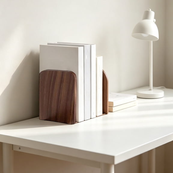 Book Ends, Wooden Book Stands with Heavy Duty Base Decorative Book Organizers for Shelves Desk Office Home Modern Minimalist Book Holders 1 Piece