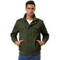 thumbnail image 2 of Chaqueta cortavientos para hombre con cuello levantado y cremallera, bolsillos múltiples, chaquetas cargo Verde oliva L, 2 of 6