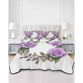 thumbnail image 3 of Purple Rose Twin Size Down Alternative Comforter, Lightweight Comforter Quilt Bedding Set with Pillow Shams Spring Flower Watercolor Modern Floral Leaf All Seasons Bed Comforter Duvet Insert 68"x86", 3 of 7