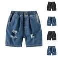 thumbnail image 2 of Utoimkio Toddler Boys Elastic Waisted Ripped Denim Shorts Cute Print Pull On Short Pants with Pockets Summer Clothes Size 2-8T, 2 of 9