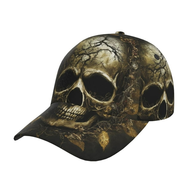 Fotbe Vintage Gold Leaf Skull Gorro Clásico de Béisbol, Gorra Ajustable con Broche Snapback, Gorro de Exterior de Algodón Suave