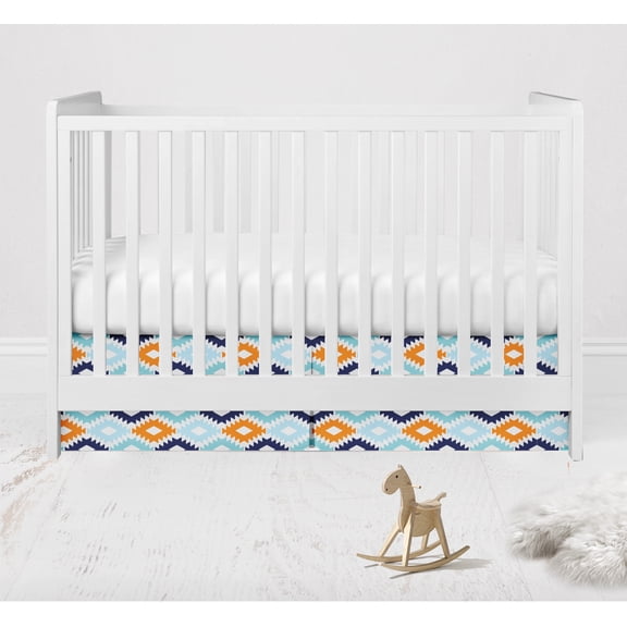 Bacati - Liam Aztec Kilim Aqua/Orange/Navy Tailored with 100% Cotton Percale 13 inch drop Crib/Toddler Bed Skirt