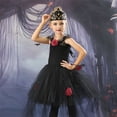 thumbnail image 4 of Ghost Bride Costume Dress with Trailing Mesh Tulle Overlay and Puffy Skirt Silhouette for Halloween Party Role Play Performance Black, 4 of 6