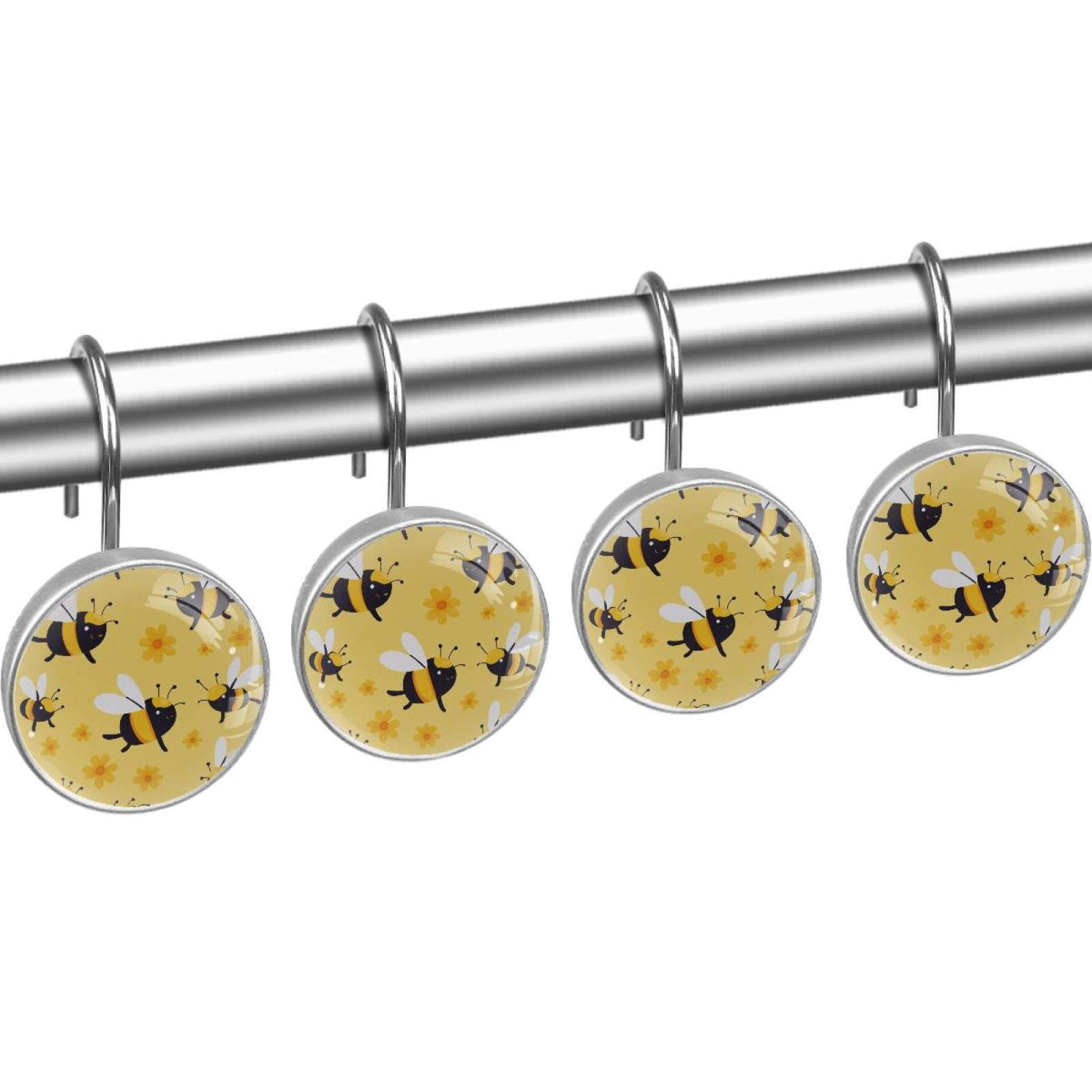 Cute Honey Bess Florals Shower Curtain Hooks Round Crystal Glass, Set of 12 Shower Curtain Rings - Shower Hooks for Curtain Shower Rings