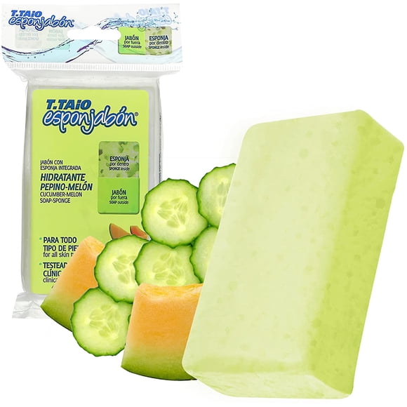 T.TAiO 1 Paquet Savon Éponge de Douche Spa Beauté, Savon Éponge Esponjabon (Concombre-Melon D\'eau, 1 Pce)