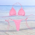 thumbnail image 3 of Traje Baño Dos Piezas Con Cuello Halter para Mujer Traje Baño Tanga Sexy Sólido Con Cordones Spandex (rosa), 3 of 6