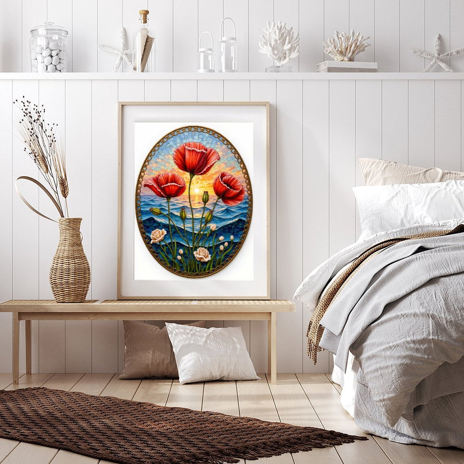 Diamond Art Kit for Adults, Sunset Ocean Floral Mosaic Art Diamond Painting for Adults Beginners, DIY Diamond Art Painting Kits, 5D Diamond Painting Crafts for Home Decor 12x16 Frameless