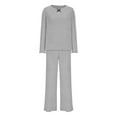thumbnail image 6 of Diufon Pajama Sets for Women Knitted Striped Baggy Long Sleeve V Neck Tops and Pants Casual Home Sleepwear Outfit, 6 of 7