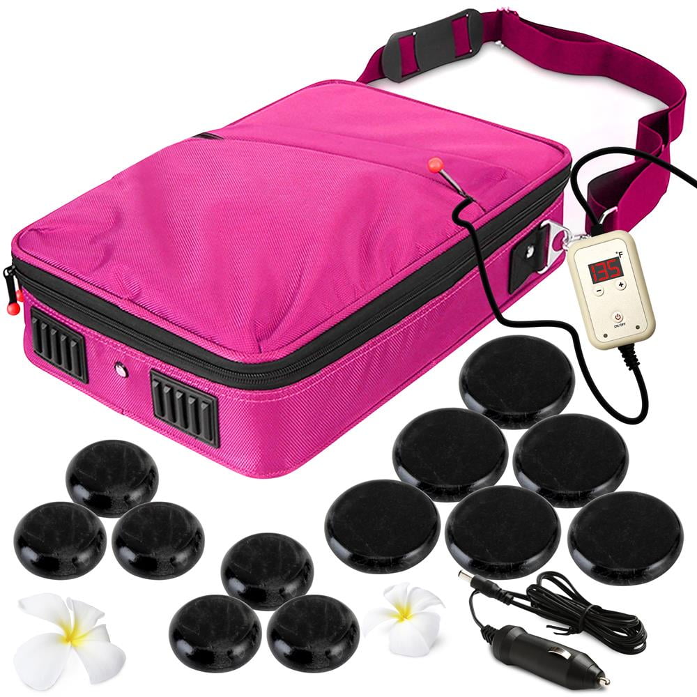 Portable Massage Stone Warmer Set - Electric Spa Hot Stones Massager and  Heater Kit with 6 Large and 6 Small Round Shaped Basalt Massaging Rocks