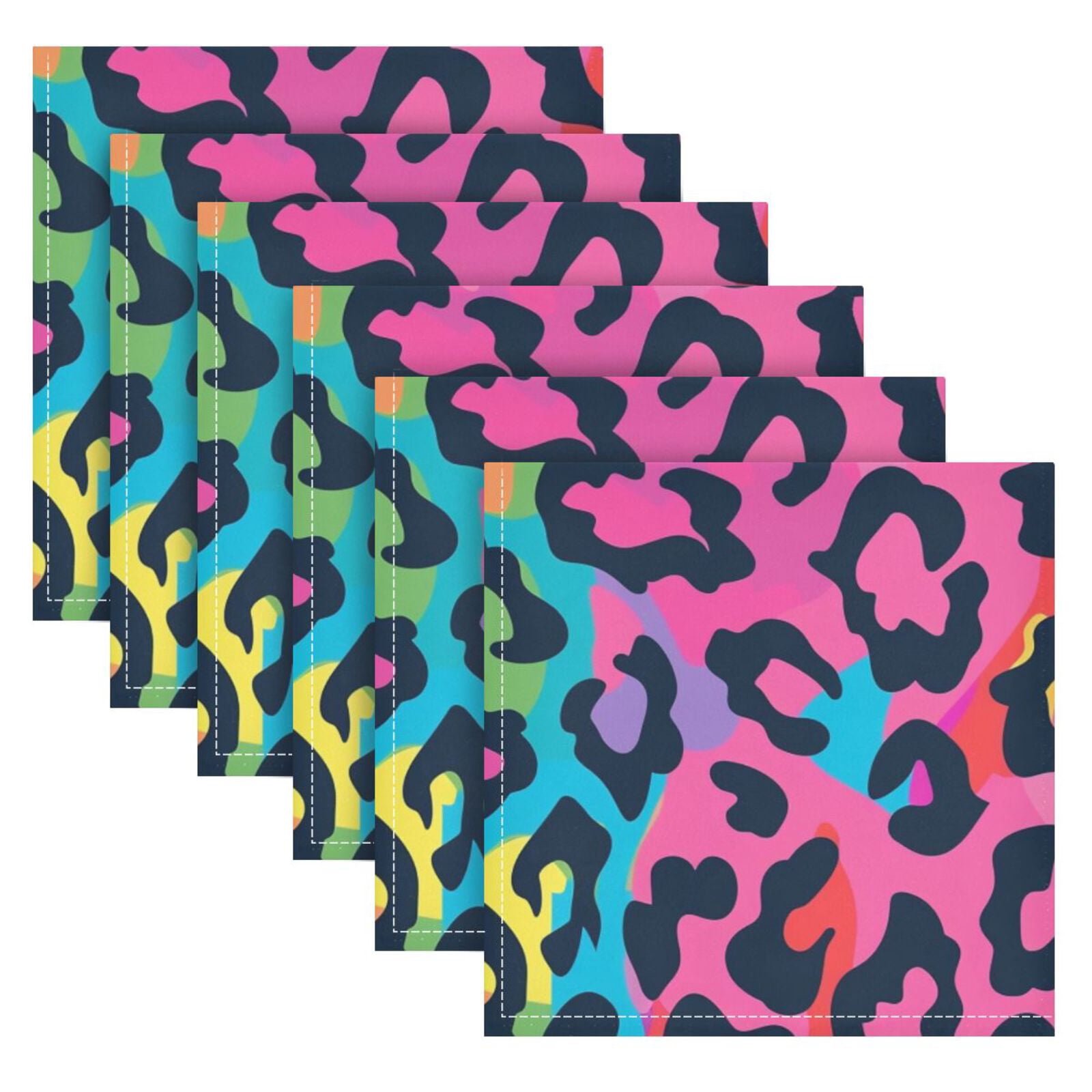 JSTEL Rainbow Leopard Cheetah Print Cloth Napkins Set of 6, 20x20 Inch Washable and Reusable Napkin for Decoupage Dinner Party Everyday Use