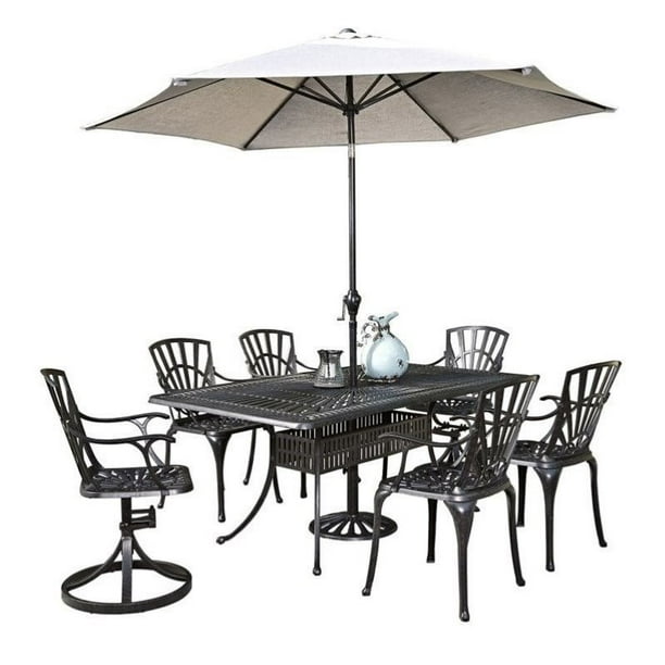 Bowery Hill 8 Piece Patio Dining Set With Umbrella In Charcoal Com Bowery Hill 8 Piece Patio Dining Set, 8 Piece Patio Dining Set With Umbrella