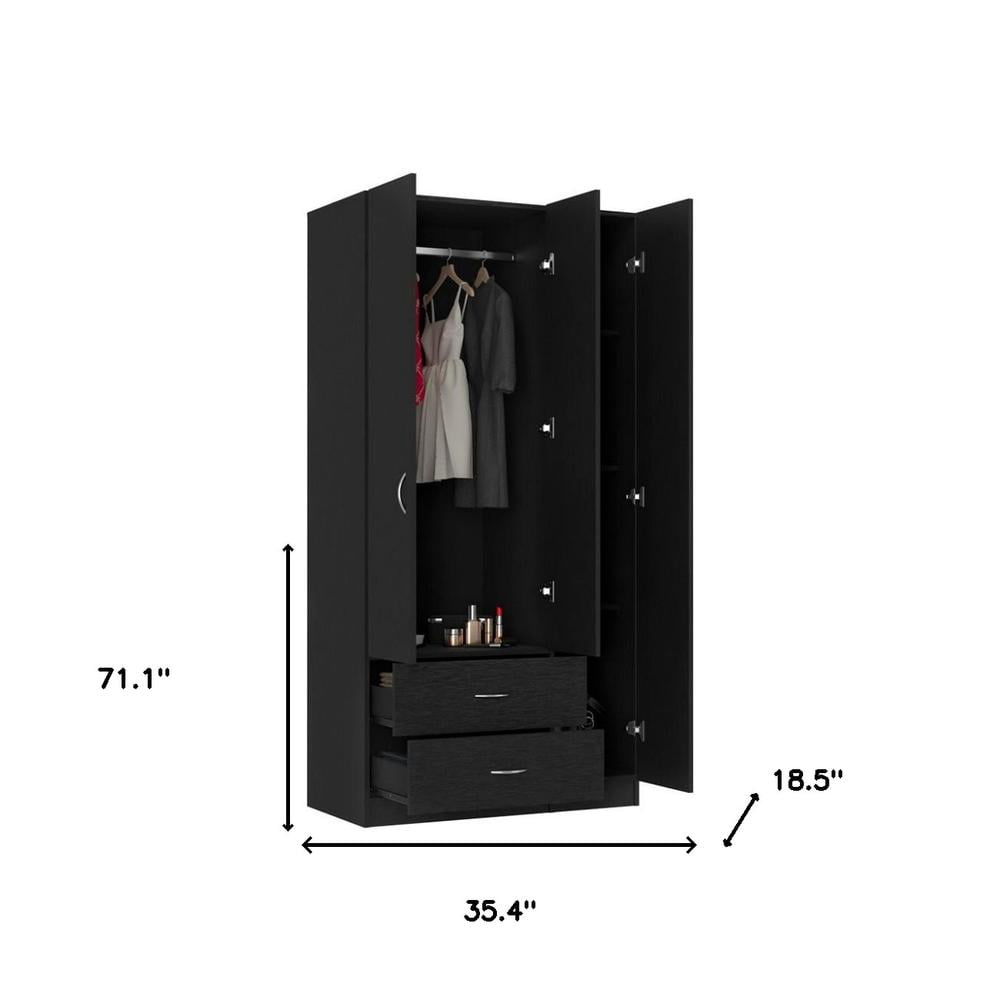 HomeRoots 478412 71.1 x 35.4 x 18.5 in. Black Manufactured Wood Two Drawers Combo Dresser