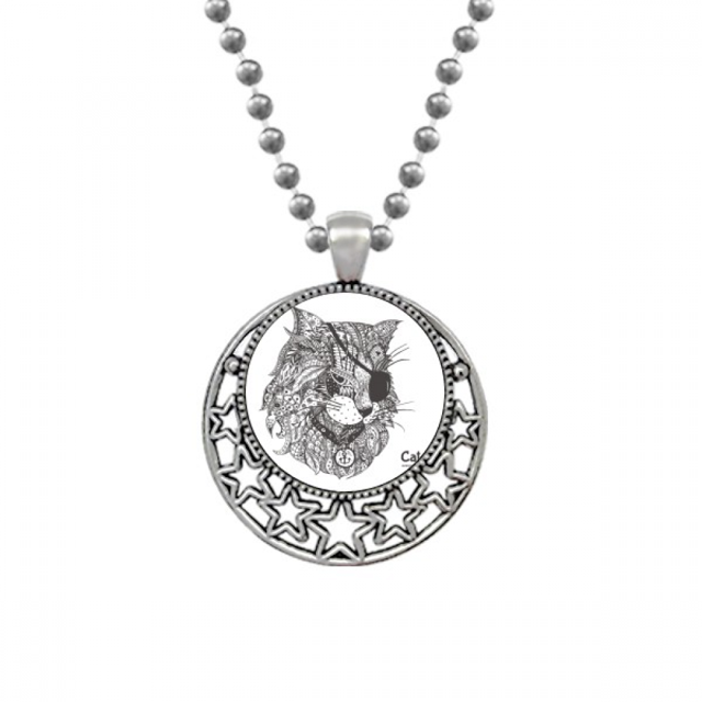 Cat Human Paint One Eye Art Deco Fashion Necklaces Pendant Retro Moon Stars Jewelry