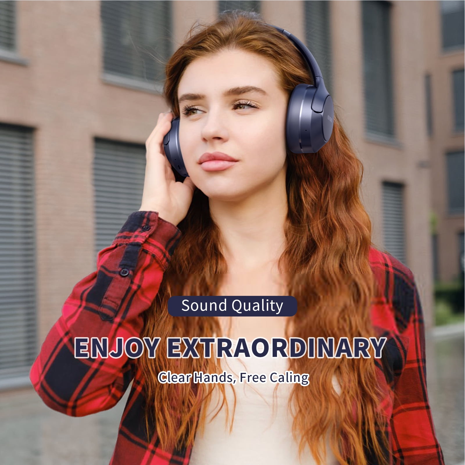KVIDIO Active Noise Cancelling Headphones with Microphone, Deep Bass, 70H Running Time - Blue