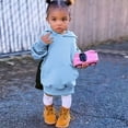 thumbnail image 2 of kpoplk Girl's Casual Hoodie Back Pattern Slogan Print Loose Fit Pullover Sweatshirt 4-5 Years,Blue, 2 of 9