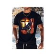 thumbnail image 1 of American Independence T-shirt the united states holiday gift for gifts the left is a shining black cross the right is a claw holding flag for black -1 tokwear Tee Menswear Top, 1 of 6