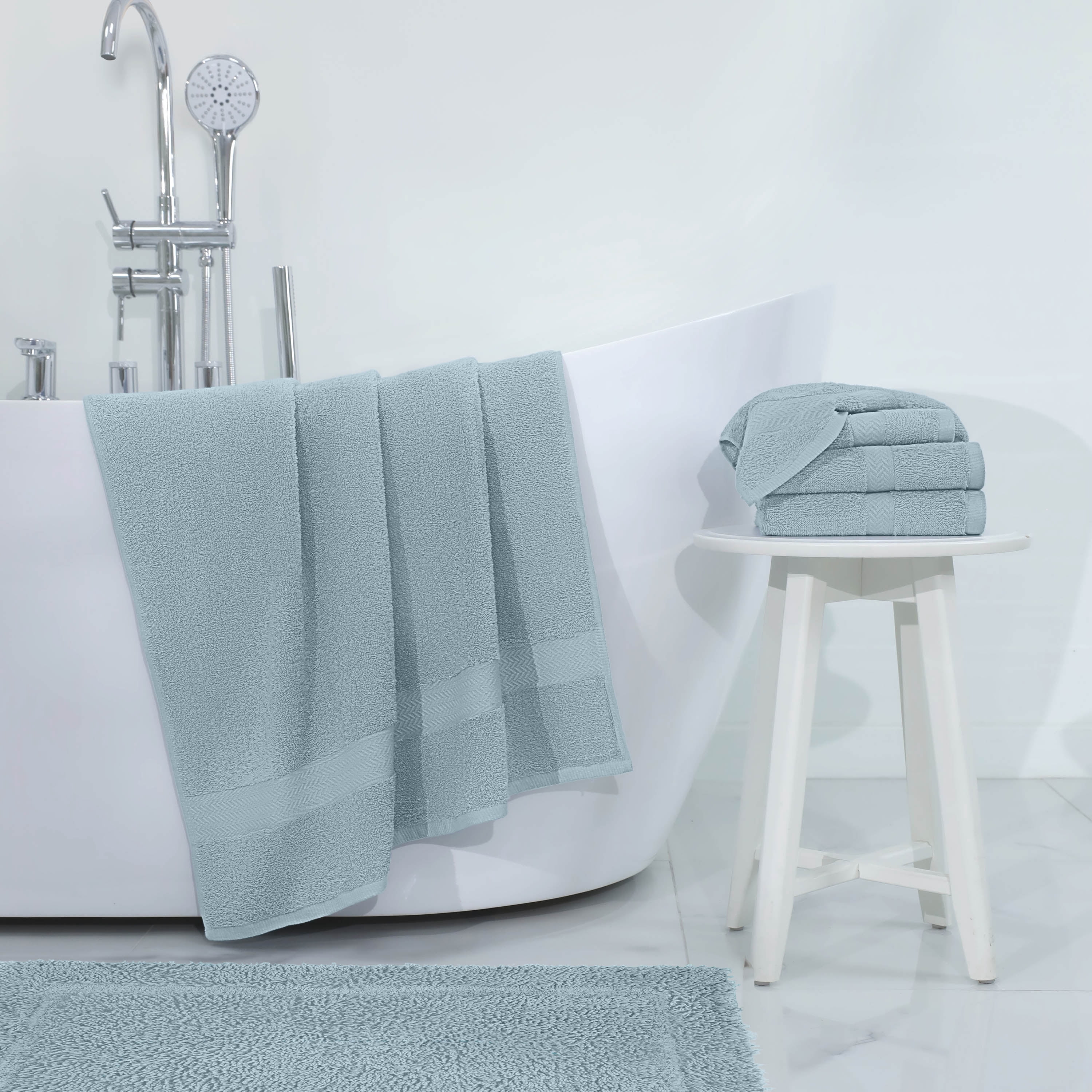 Martex Cotton Bath Rug | Ringspun Soft & Absorbent Non-Slip Quick-Dry Bathroom Mat | Soft Blue