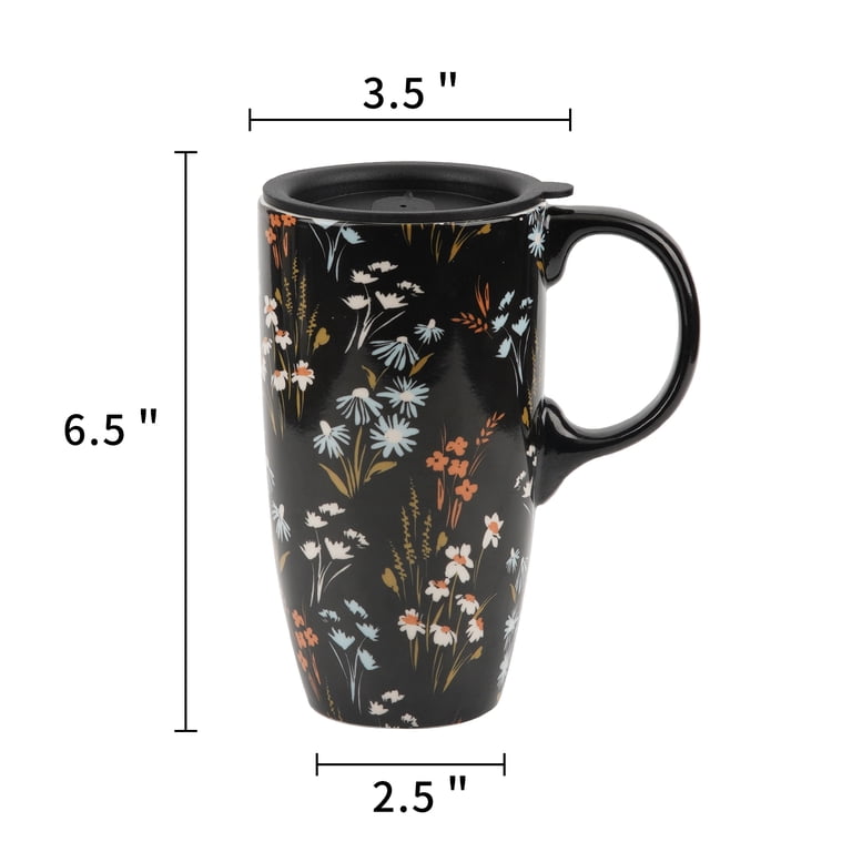 Topadorn Black Ceramic Travel Mug - 17oz Insulated Tumbler With Sliding Lid, Perfect For Coffee, Tea & On-the-Go