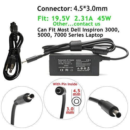45w 19 5v 2 31a Ac Adapter Charger Replacement For Dell Vostro 14 15 3358 3458 3459 3468 3549 3551 3558 3559 3561 3568 5459 5468 5568 Pa 1900 32d Dell Inspiron 11 13 15 17 3000 5000 7000 Series Walmart Com Walmart Com