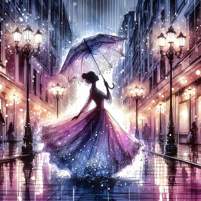 5D DIY Taladro Noche Lluvia Arte Artesanía 30x30cm