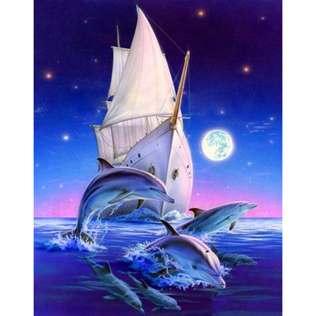 Pintura de diamante (DE4945) DIY Kits de punto de cruz Delfín Bordado cuadrado 45x60cm FLhrweasw Nuevo