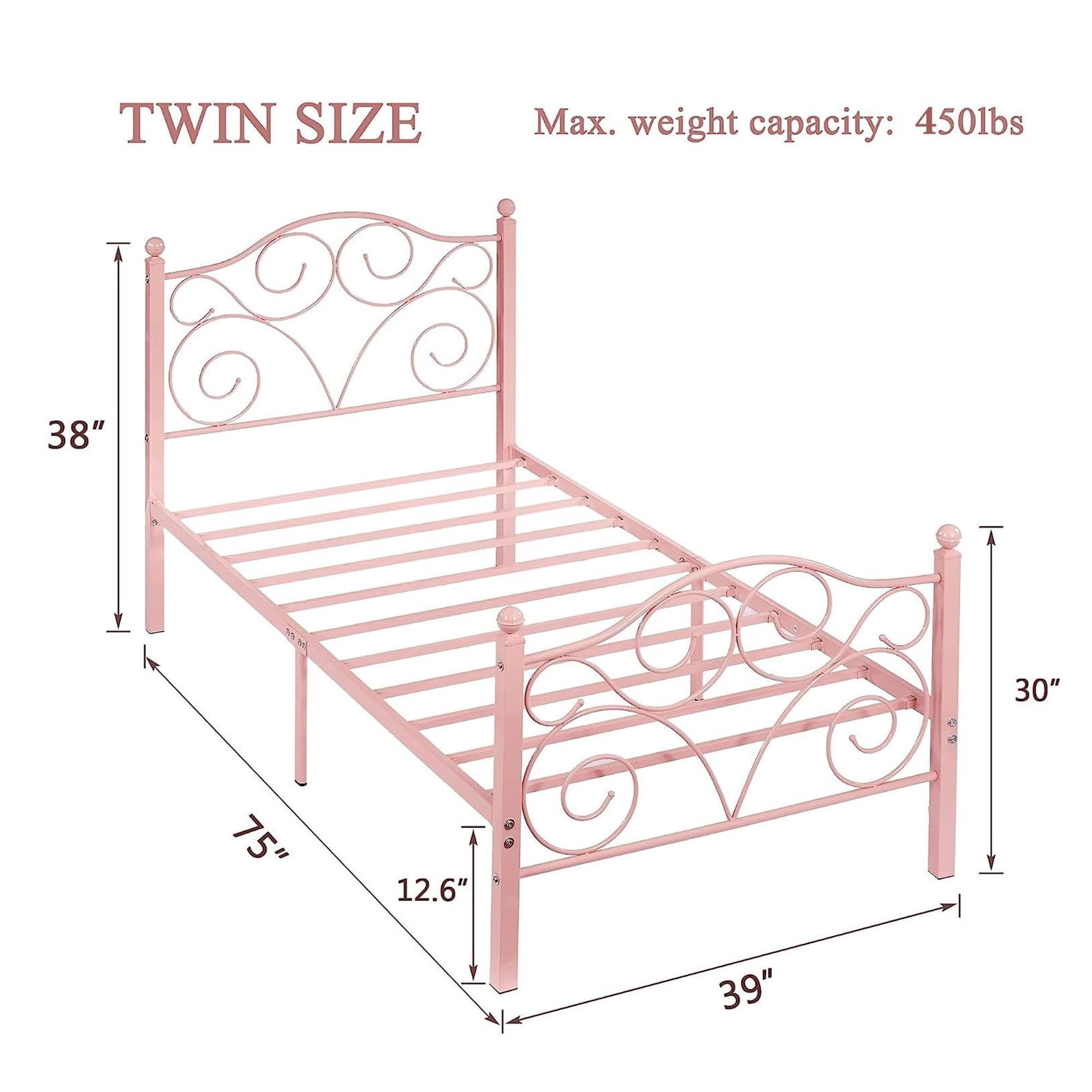 VECELO Twin Bed Frame with Headboard & Footboard, Modern Metal Platform Bed Frame with Underbed Storage Space, No Box Spring Needed, Heavy Duty & Quick Assembly, Pink