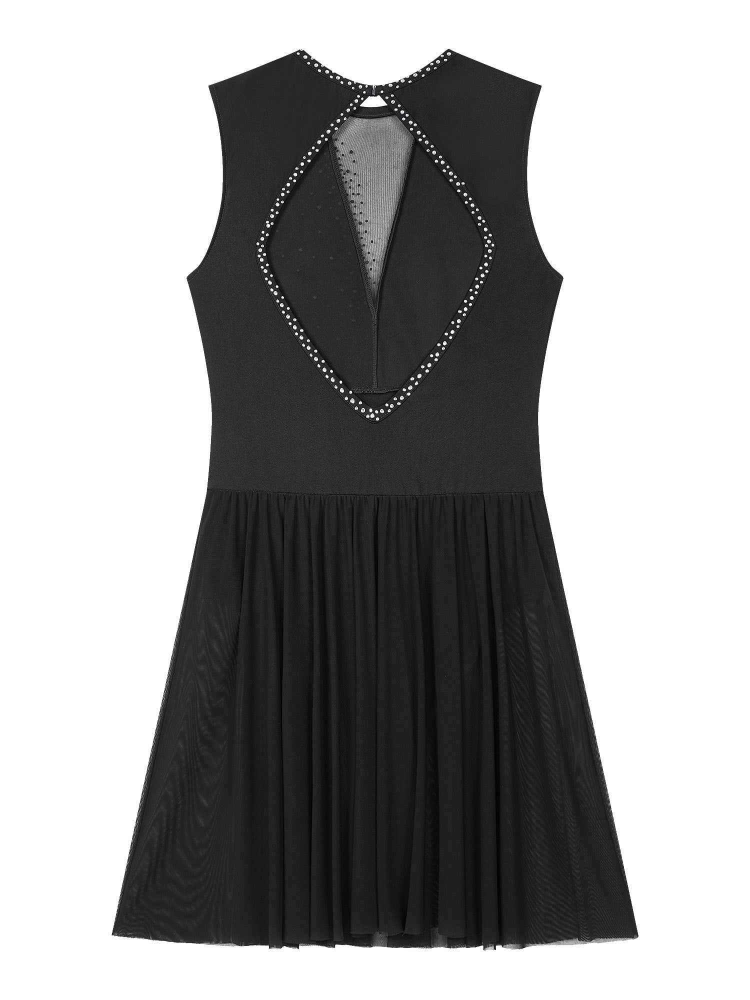 TSSOE Adultes Femmes Robe de Patinage Artistique Blocs de Couleur sans Manches Robe de Danse lyrique sans Manches pour Femme Blue S