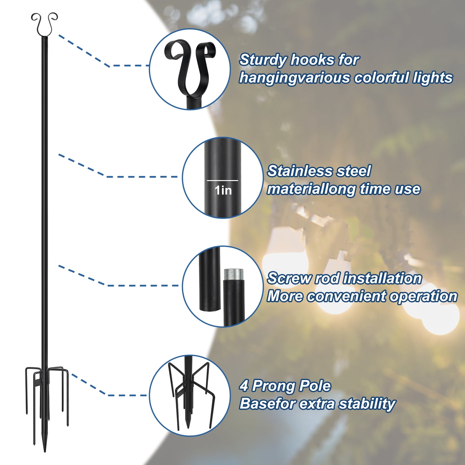 Urban Deco Ground Insert Black Stainless Steel Flagpoles with 4 Prong fork