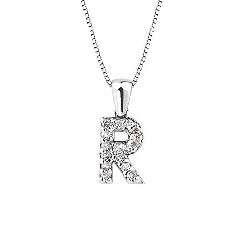 AFFY Round Cut White Natural Diamond R Initial Pendant Necklace in 14K Gold Over Sterling Silver 0.06