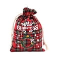 thumbnail image 2 of 1 PC Cotton Medium Christmas Drawstring Candy Treat Bag Buffalo Plaid Christmas Fabric Goody Gift Pouch Reusable Gift Wrapping Bag Holiday Party Favors, 2 of 6