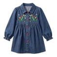thumbnail image 6 of OGLCCG Girls Summer Denim Dress Long Sleeve Lace Hem Button Down Jean Shirt Dresses Trendy Kids A Linen Mini Dress Size 1-12, 6 of 7