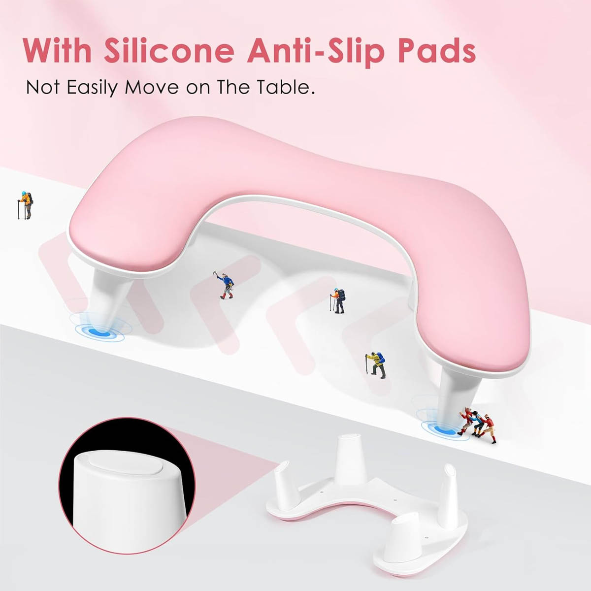 HechoVinen Arm Rest for Nails Tech,U-shaped Manicure Nail Arm Rest Stand ,Big Armrest Microfiber PU Leather Hand Rest Pillow for Acrylic Nail Cushion,Pink
