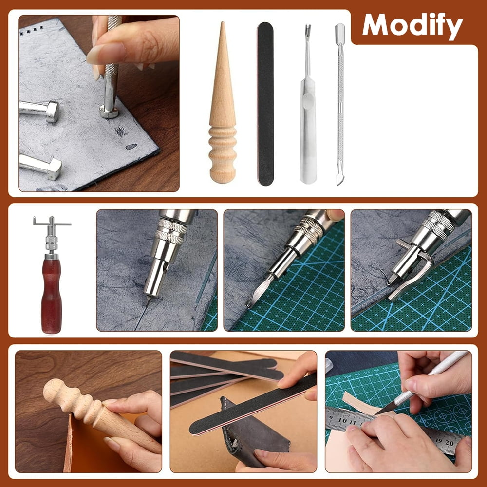 INTELIVE 36 pcs Leather Craft Sewing Kit, Leather Working Tools and Supplies, Leather Tooling Kit with 10 Colors Waxed Thread Awl Prong Punch Groover