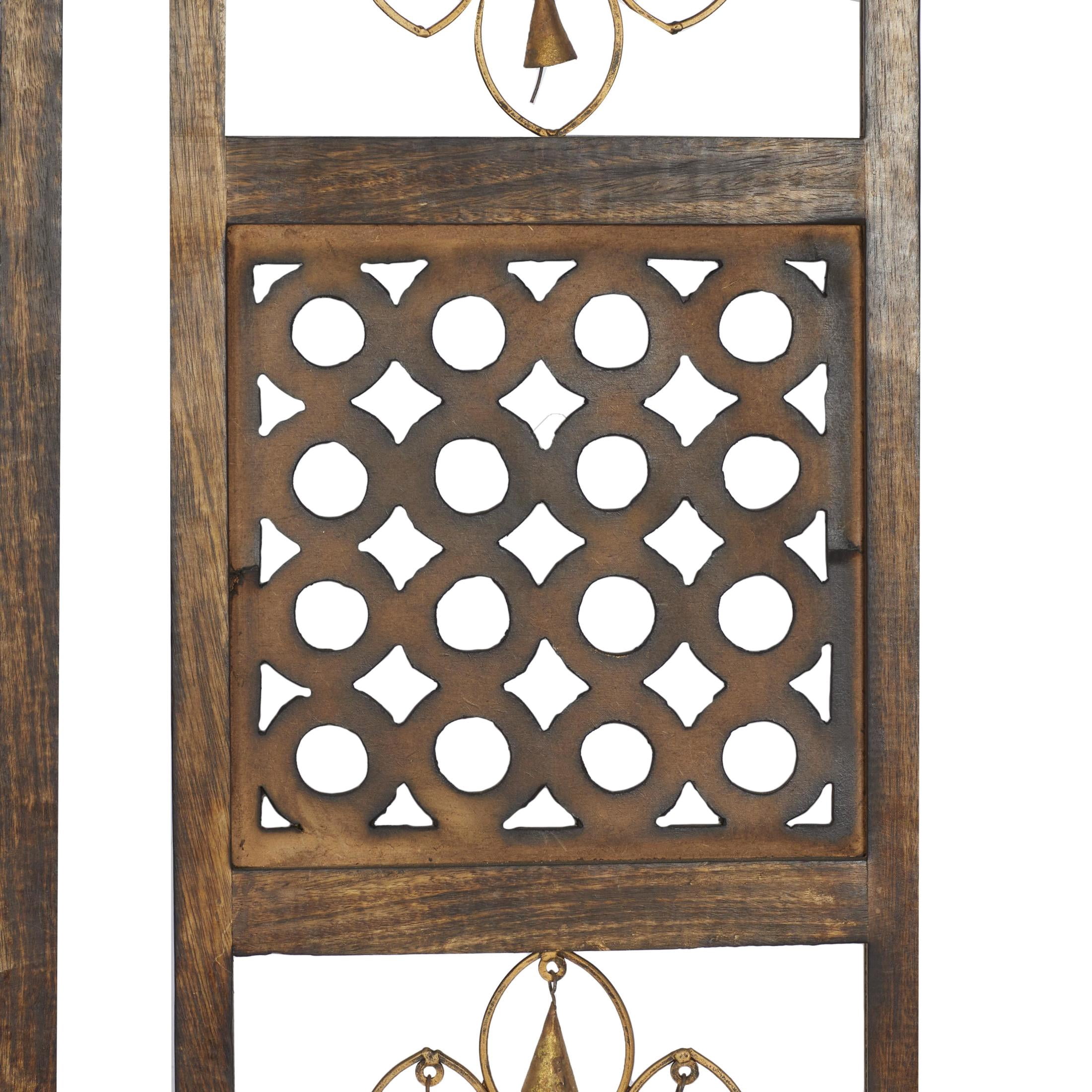 DecMode Farmhouse Carved Wood Cutouts with Hanging Bells Wall Décor, Set of 3 12"W x 36"H