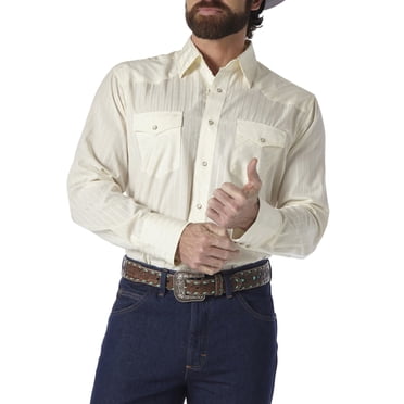 Wrangler Men's Long Sleeve Western Snap Dobby Striped Shirt