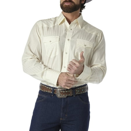 Wrangler Men's and Big & Tall Men's Long Sleeve Western Snap Dobby Striped Shirt