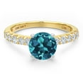 thumbnail image 3 of Gem Stone King 14K Two Tone Gold London Blue Topaz and Lab Grown Diamond Engagement Ring for Women | 1.48 Cttw | Round 6MM | Gemstone November Birthstone | Size 7, 3 of 6