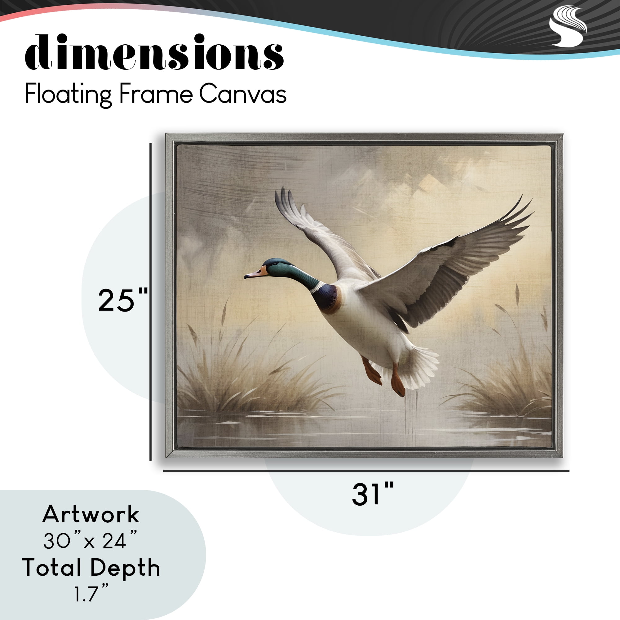 Stupell Industries Gliding Mallard over Wetlands Gray Framed Floater Canvas Wall Art, design by Susan Arnot