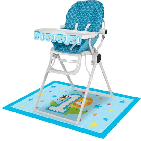 One is Fun Boy High Chair Kit, Banner : 3 1/2" x 26", Floor Mat : 30" x 48"
