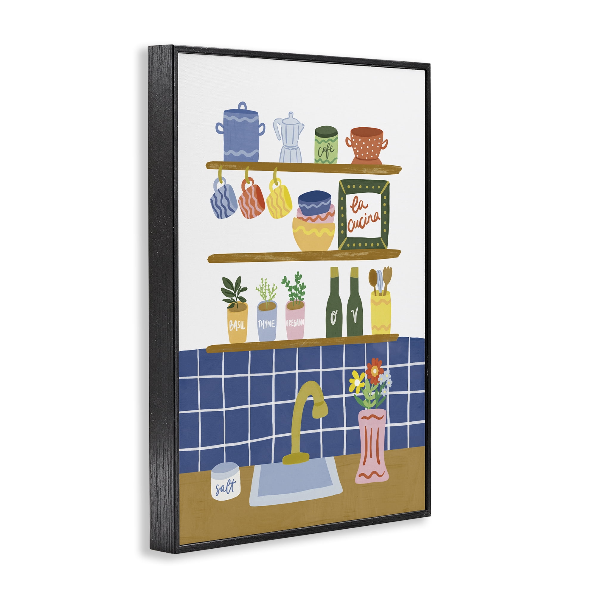 Stupell Industries Italian Kitchen Spice Rack Black Framed Giclee Art, design by Amanda Houston