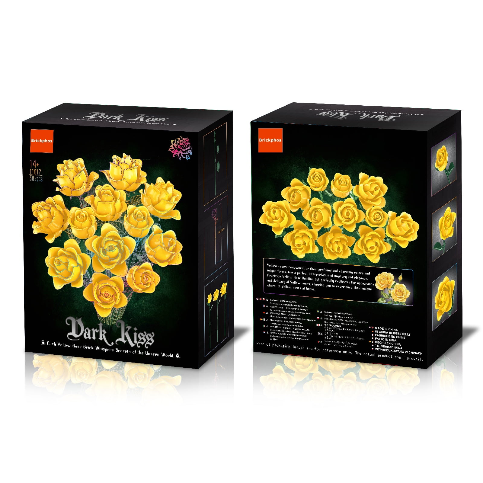 BrickPhos-Yellow Rose Flower Bouquet Building Set Toys ,Mothers Halloween Christmas Valentine's Day Gifts for Her  (585pcs)