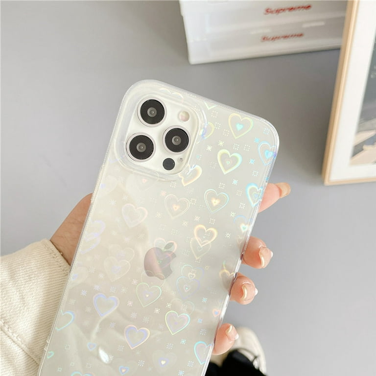 Compatible with iPhone 7/8/SE Case, Jusy Love Clear Holographic Heart Phone  Case for Women Kids, Aesthetic Glitter Cute Fashion Phone Skin, Soft  Silicone Shockproof Protective Cover for iPhone 