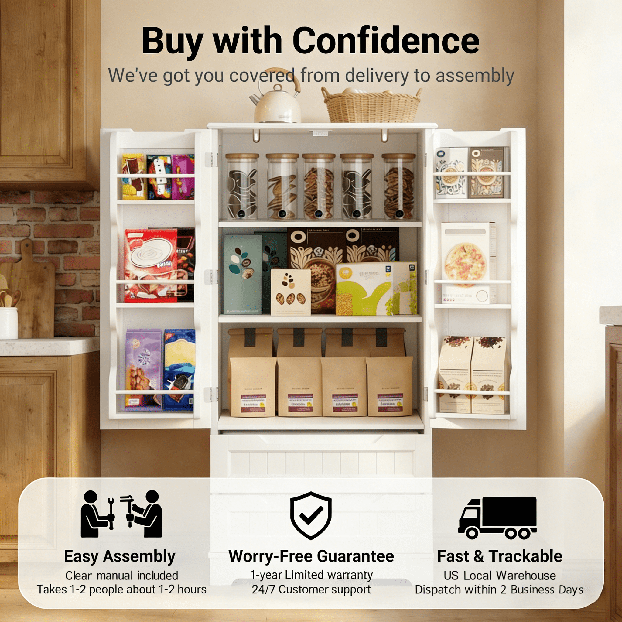 Pantry Cabinet, Lofka 47" Kitchen Pantry Storage Cabinet - 2 Shelves, 2 Drawers & 6 Side Door Shelves - Durable, Magnetic Closure