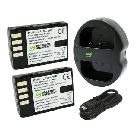 Replacement for Panasonic Lumix DMC-GH4 Battery (2-Pack, 2000mAh) and Dual Charger