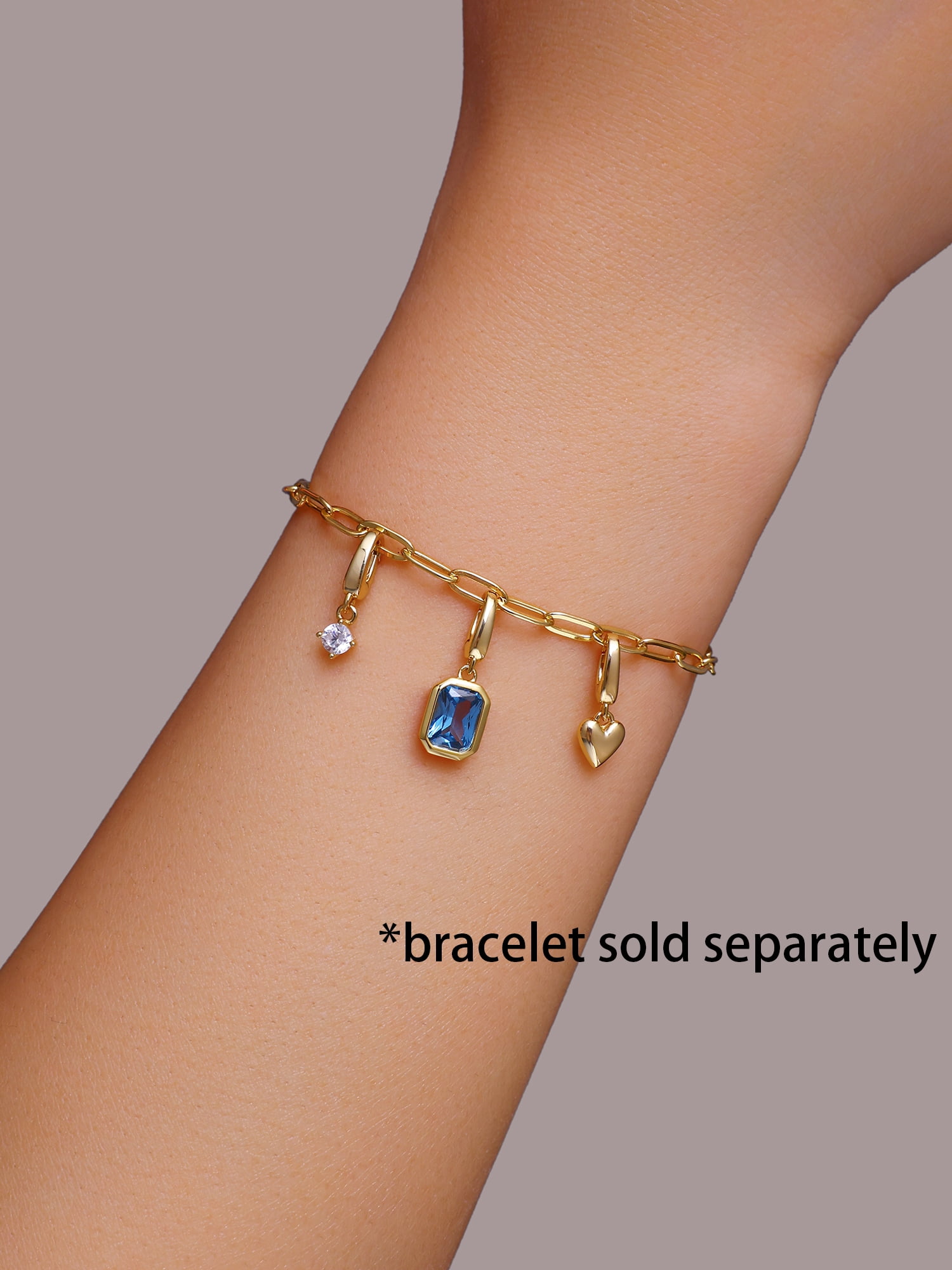 Brilliance Fine Jewelry Simulated Blue Topaz and Simulated Diamond Charm Set in 14KT Gold Plated Sterling Silver