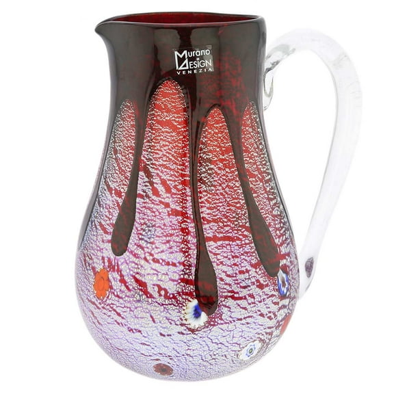 GlassOfVenice Murano Glass Carafe - Silver Lava Red